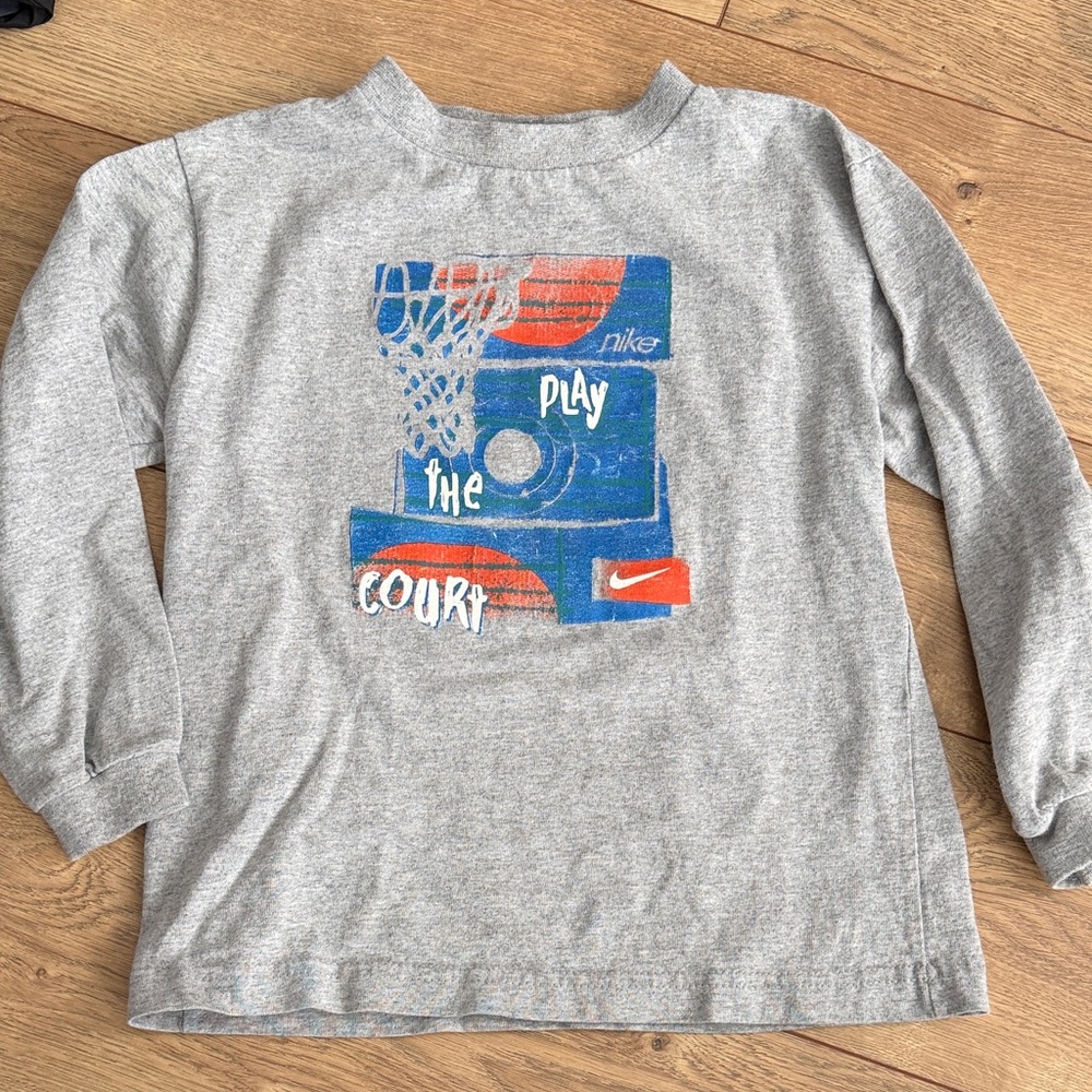Nike Kids Long Sleeve Tee with Basketball Design